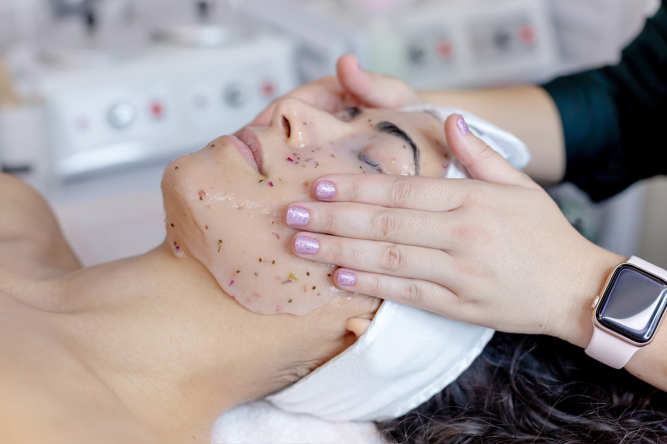 Client enjoying a relaxing treatment at Brazilian Haven Beauty
